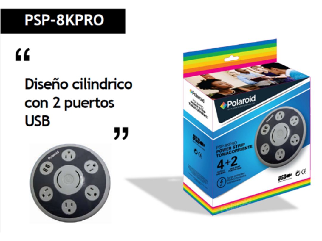 computadoras y laptops - REGLETA MAS SUPRESOR DE PICO POLAROID FORMA DE CILINDRO -PSP-8KPRO - 5 SALIDAS -