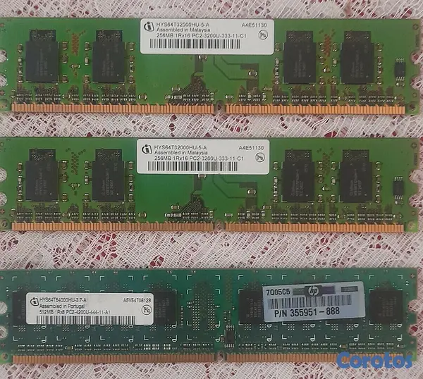 computadoras y laptops - Tres (3) Memorias RAM Infineon DDR2 256 MB/512 MB 3