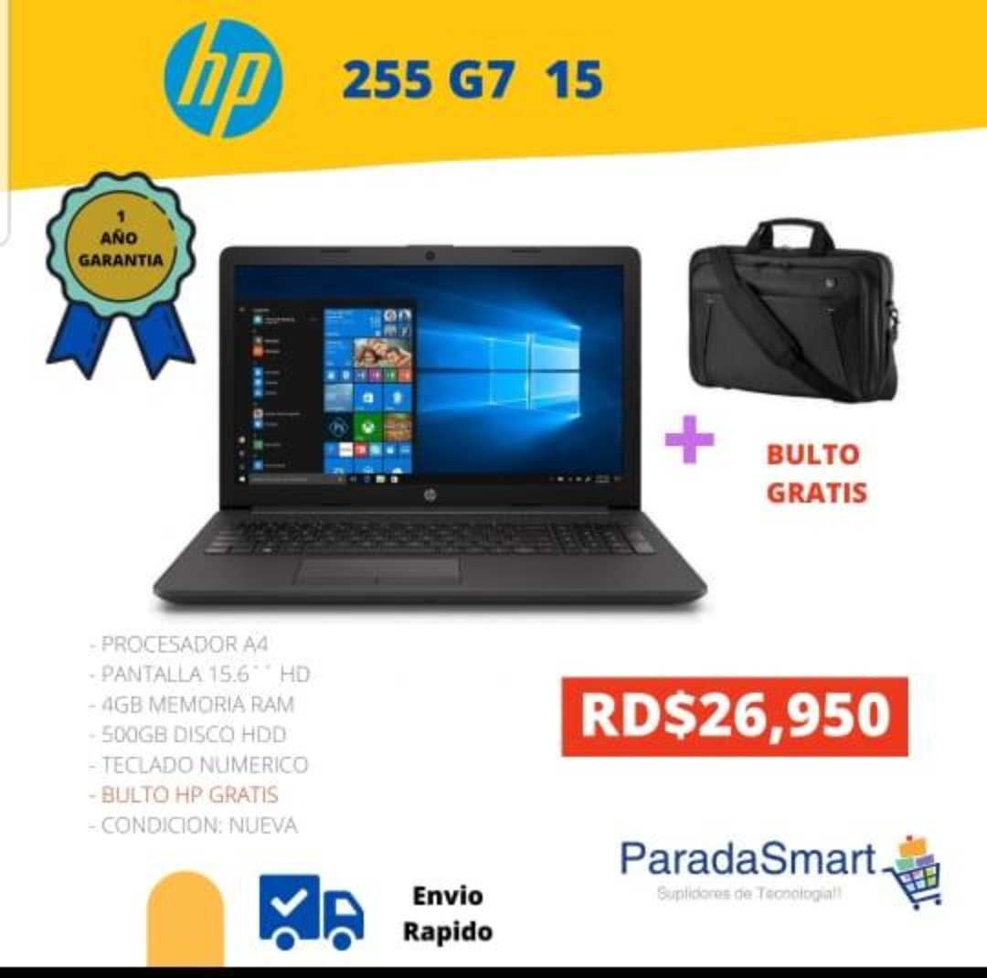 computadoras y laptops - LAPTOP HP 255 G7 6UJ64ES AMD A4 9125 + BULTO GRATIS