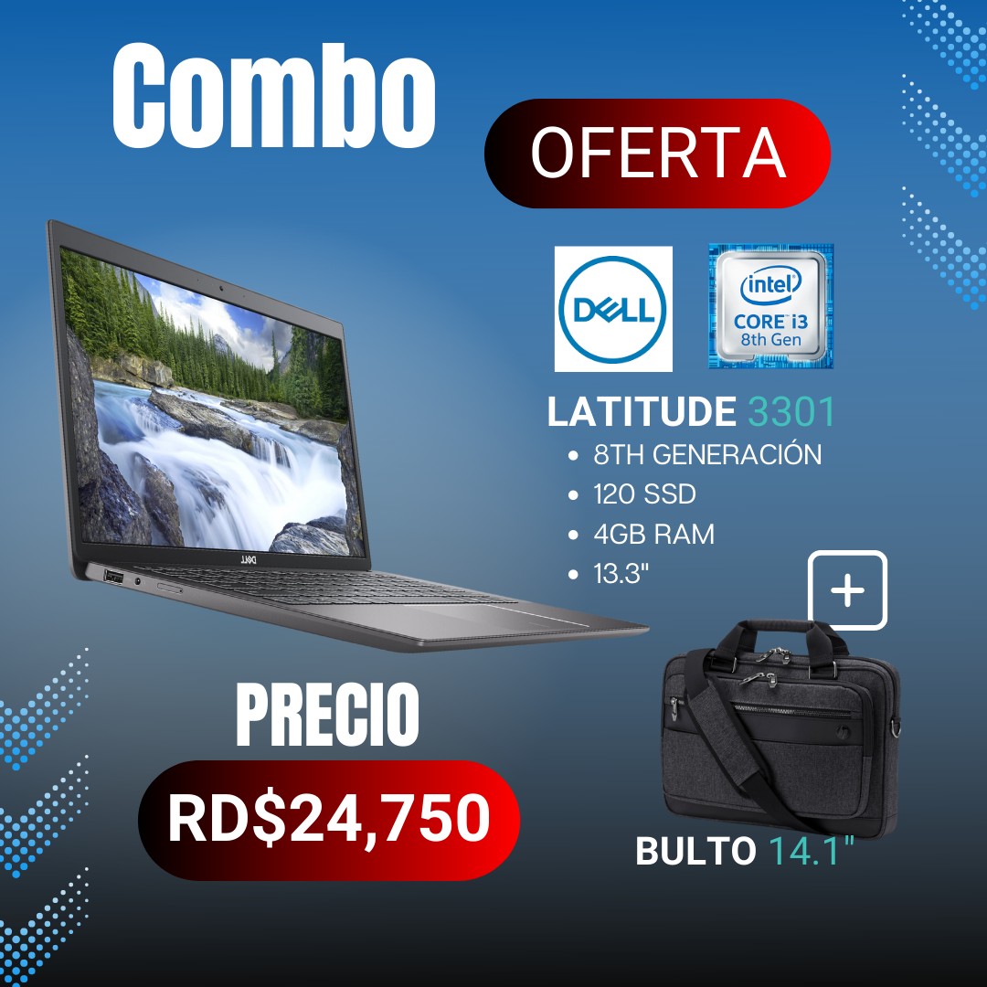 computadoras y laptops - COMBO LAPTOP LATITUDE 3301 Y BULTO
