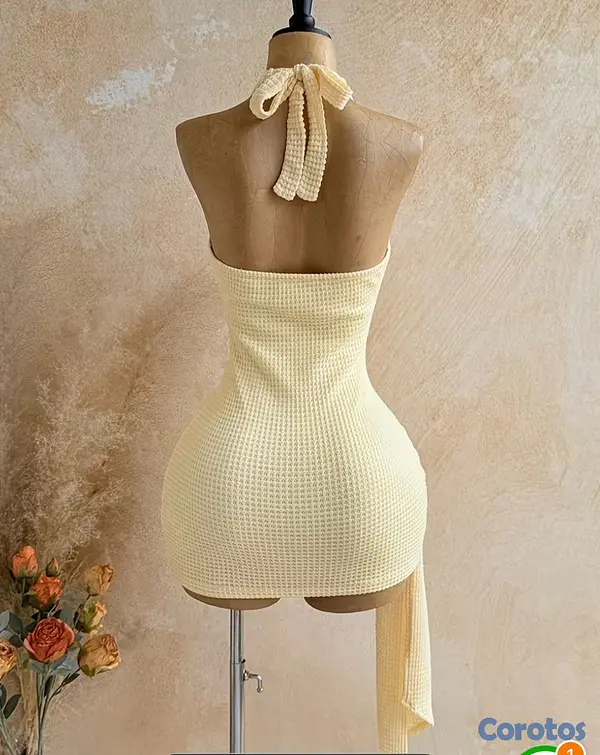 ropa para mujer - Vestido mini sexy con cuello en V, decoración cruz 2