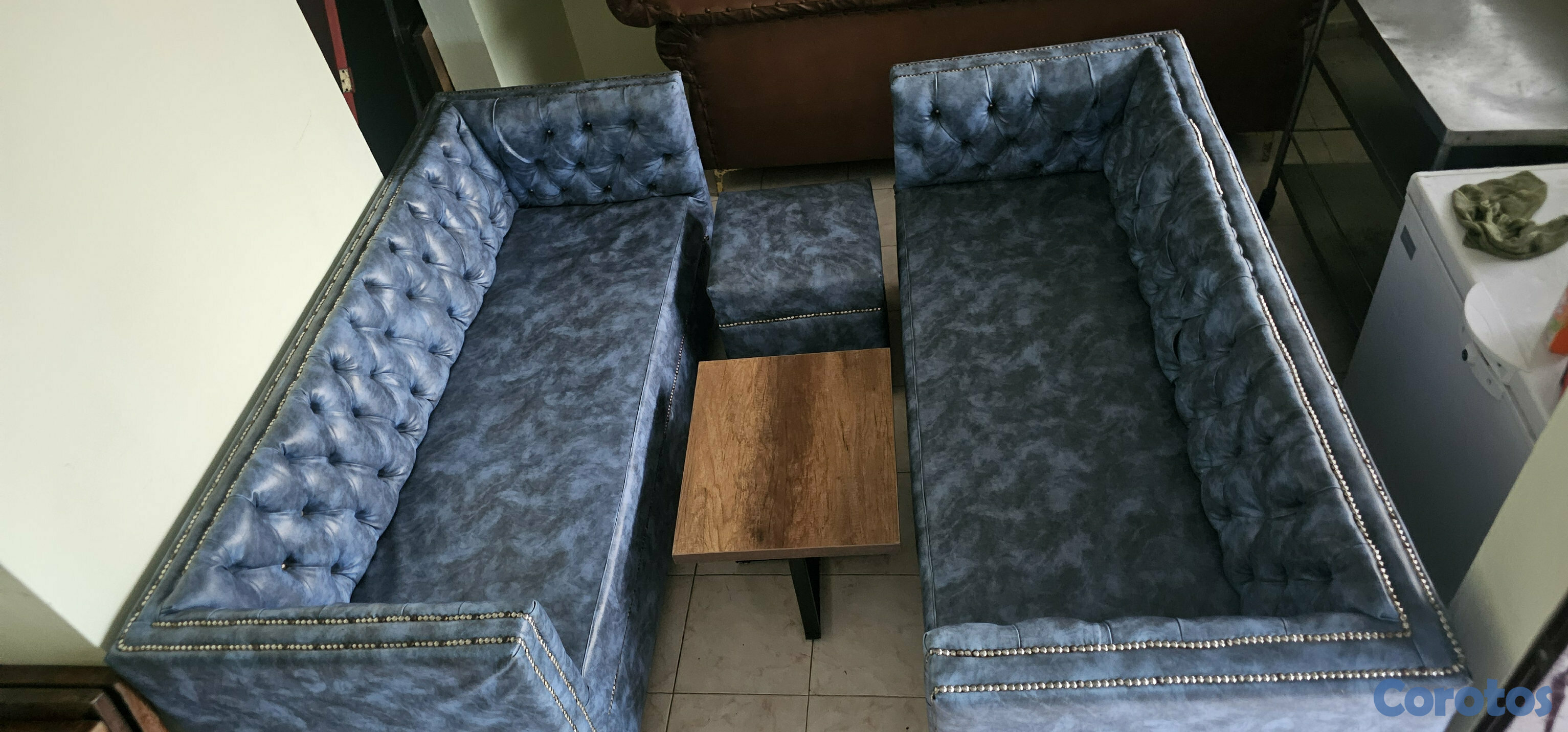 muebles y colchones - juego de mueble 3 puestos en excelente condiciones azul  3