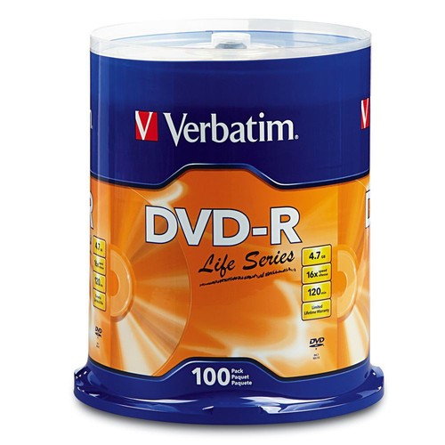 computadoras y laptops - 100 UNIDADES DVD-R VERBATIM LIFE SERIES 4.7GB 16X 100PK SPINDLE 0