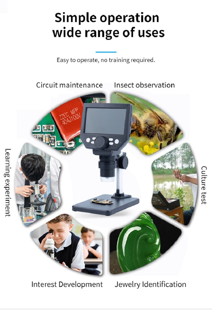 equipos profesionales - Microscopio USB digital con pantalla 4.3 pulgadas 1000X soporte ajustable 7