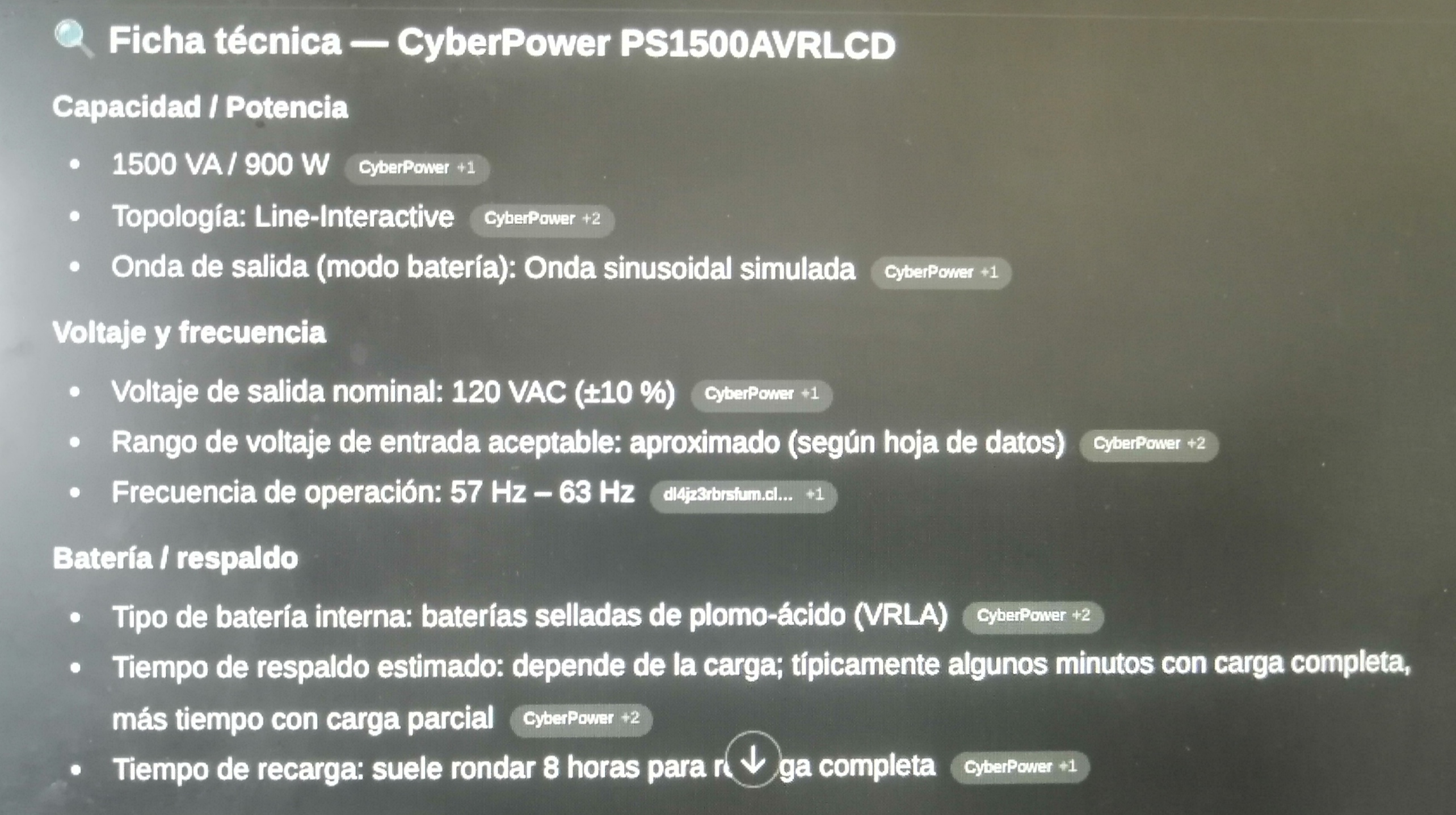 computadoras y laptops - UPS CYBER POWER PS1500AVRLCD 6