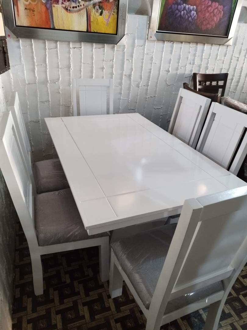 muebles y colchones - comedor blanco moderno 6 sillas