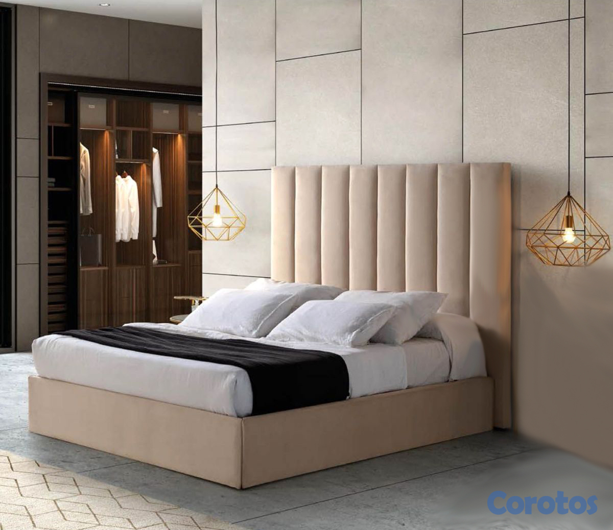 muebles y colchones - Cama tapizada color Beige+ colchon. Nueva 9