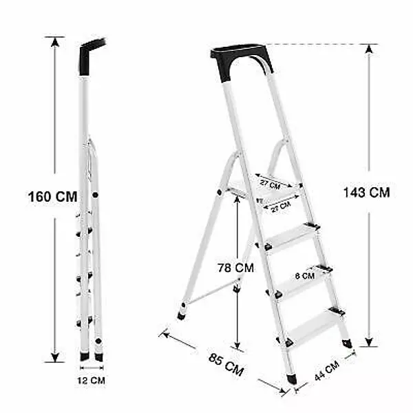 herramientas, jardines y exterior - ESCALERA DE 4 PELDAÑOS DE ALUMINIO + BANDEJA DE HERRAMIENTAS MULTIUSOS ESCALONES 2