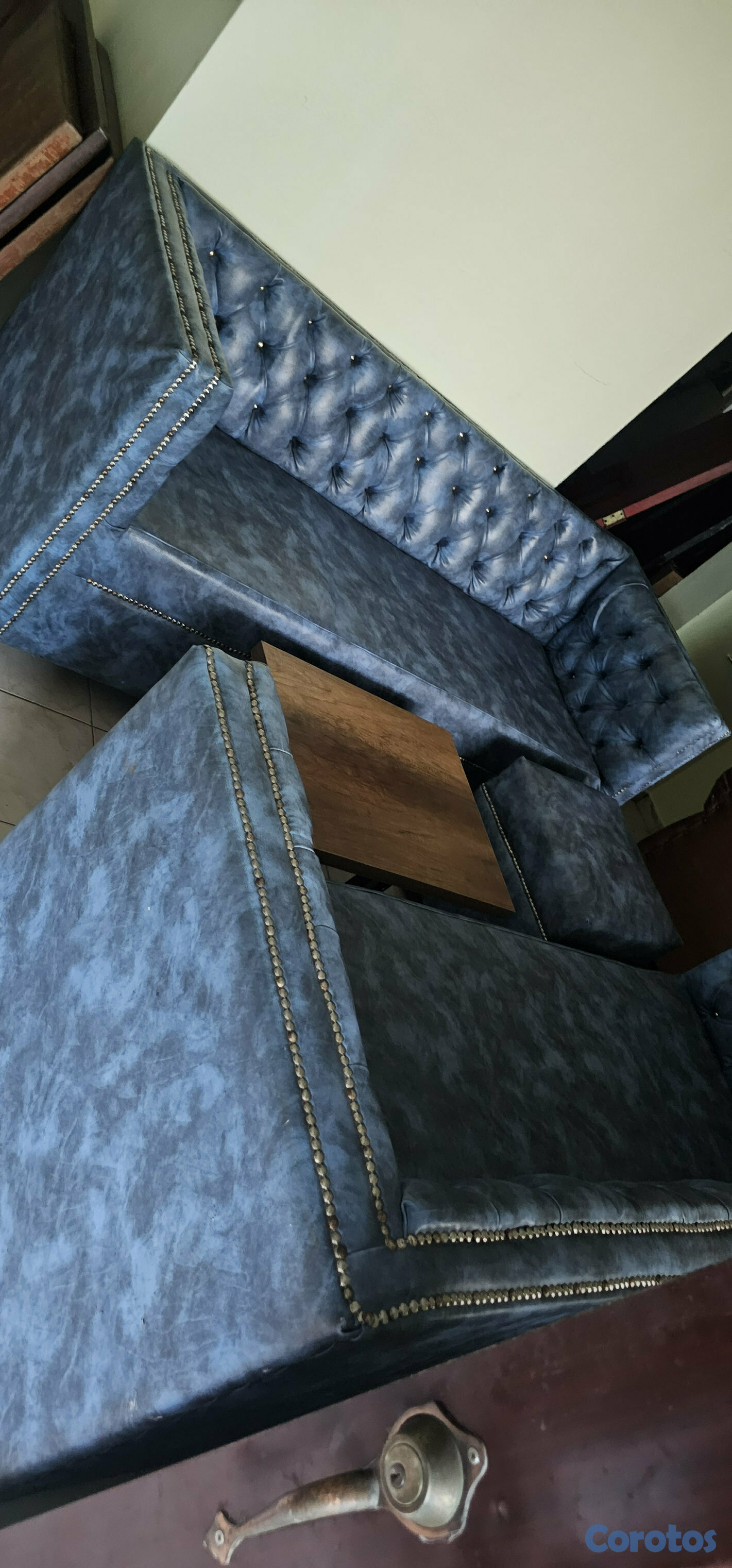 muebles y colchones - juego de mueble 3 puestos en excelente condiciones azul  2