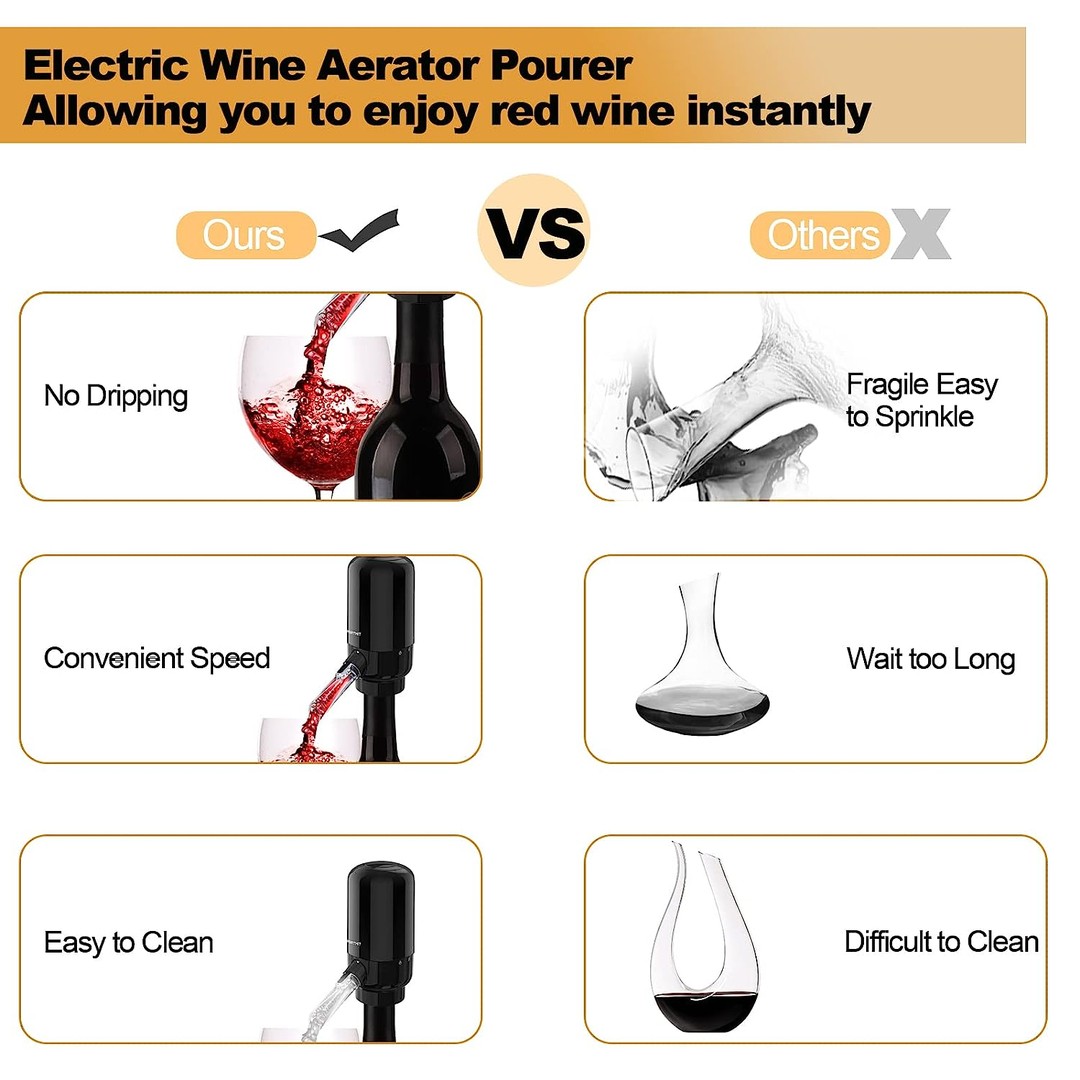 electrodomesticos - Vertedor de aireador de vino eléctrico, decantador de vino inteligente portátil  2