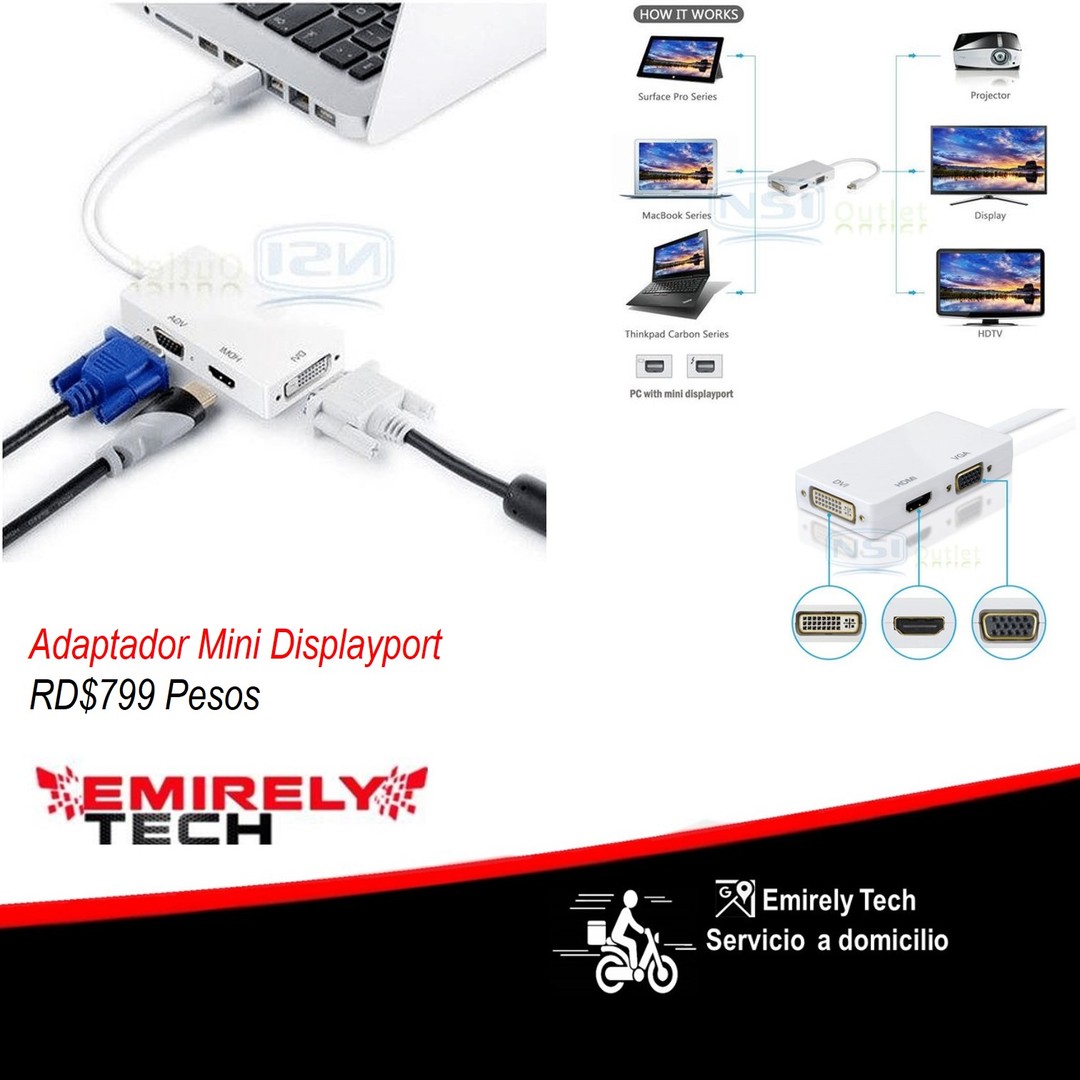 computadoras y laptops - Adaptador Mini DisplayPort a HDMI VGA Y DVI