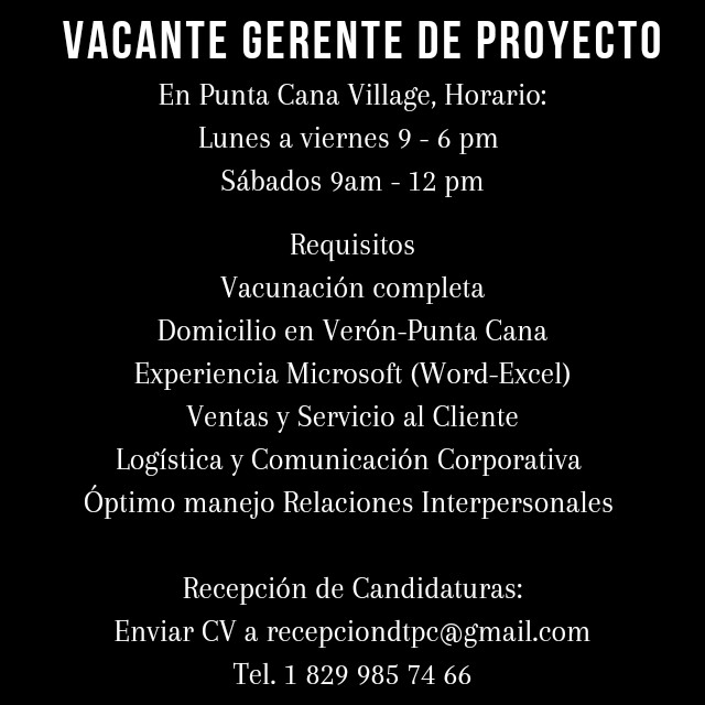 empleos disponibles - Vacante Gerente de Proyecto en Punta Cana