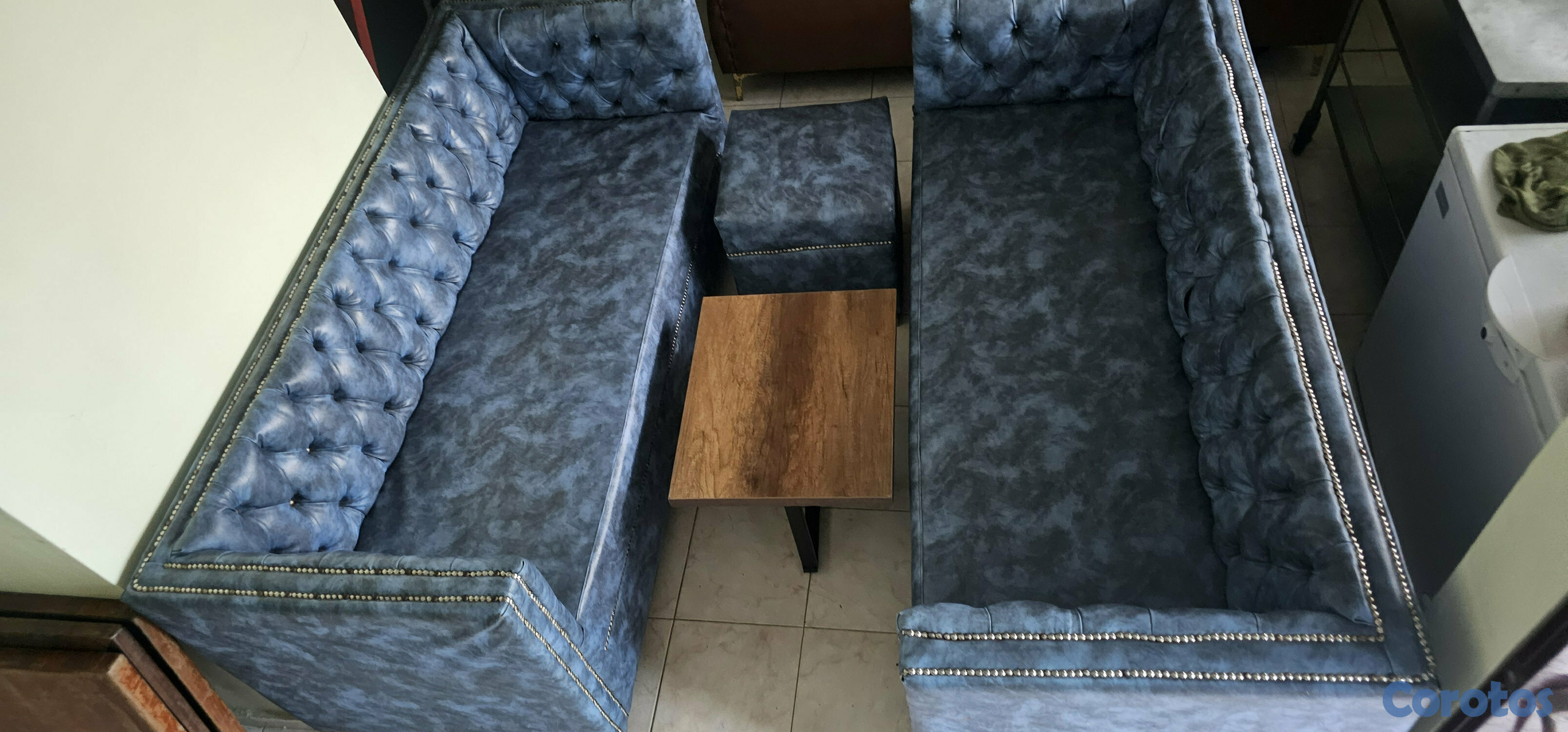 muebles y colchones - juego de mueble 3 puestos en excelente condiciones azul  4