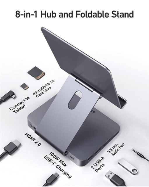 celulares y tabletas - Concentrador USB-C Anker 551 (8 en 1, Soporte Para Tablet)