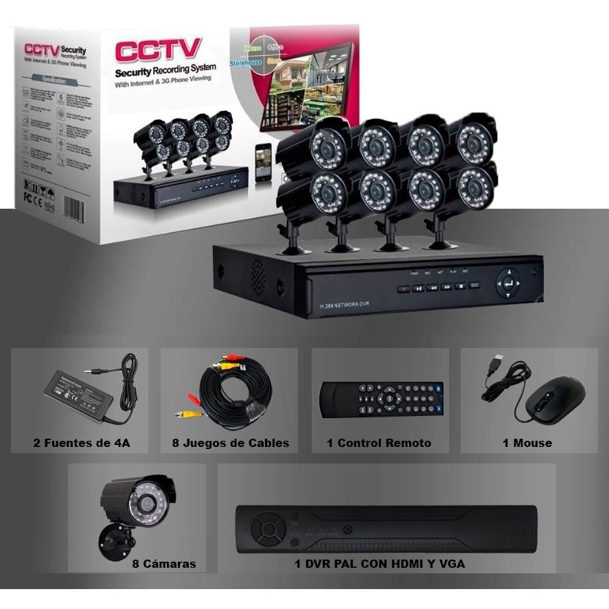 otros electronicos - Kit 8 Camaras de Seguridad 780p HD Dvr 8ch Hdmi Exterior Interior CCTV 4