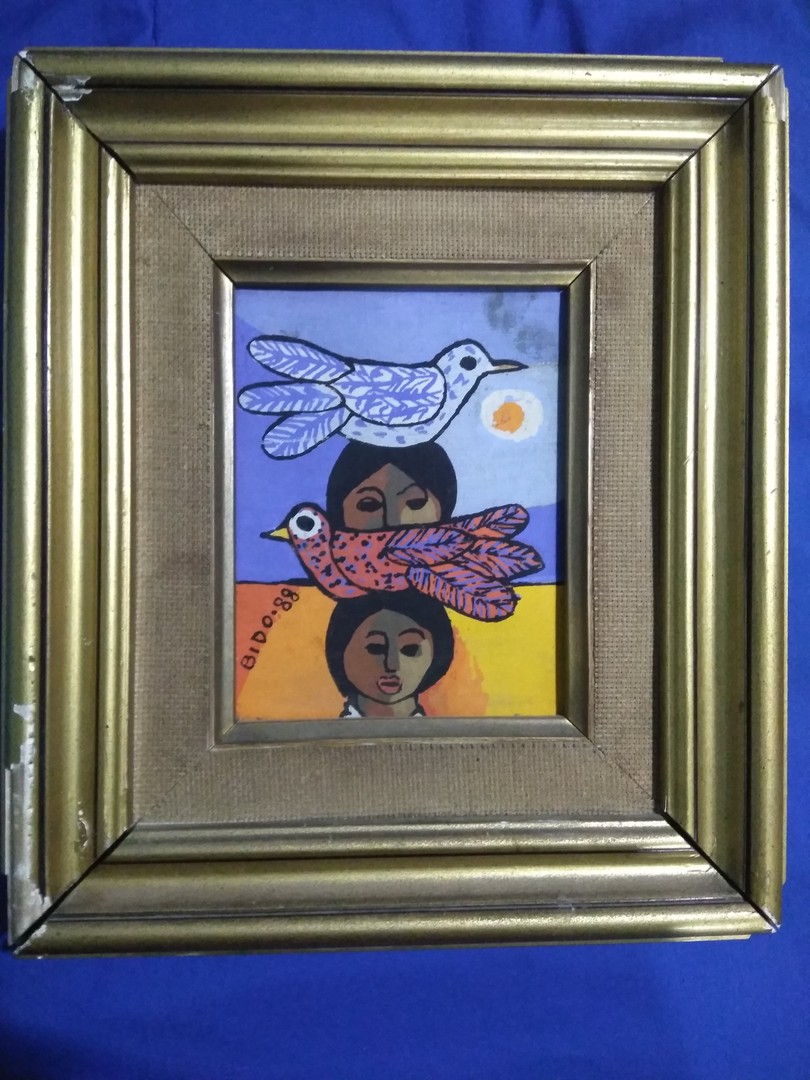 arte y antigüedades - Lino grabado año 1988 ,  colección muchachas con paloma del maestro candido 