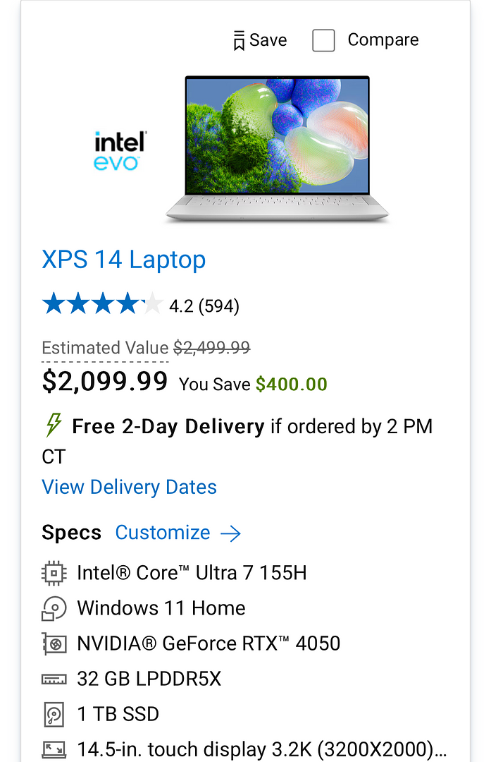 computadoras y laptops - Dell XPS 14 notebook 9440 1TB 32gb ram RTX4050 intel core ultra 7 155H nueva 2