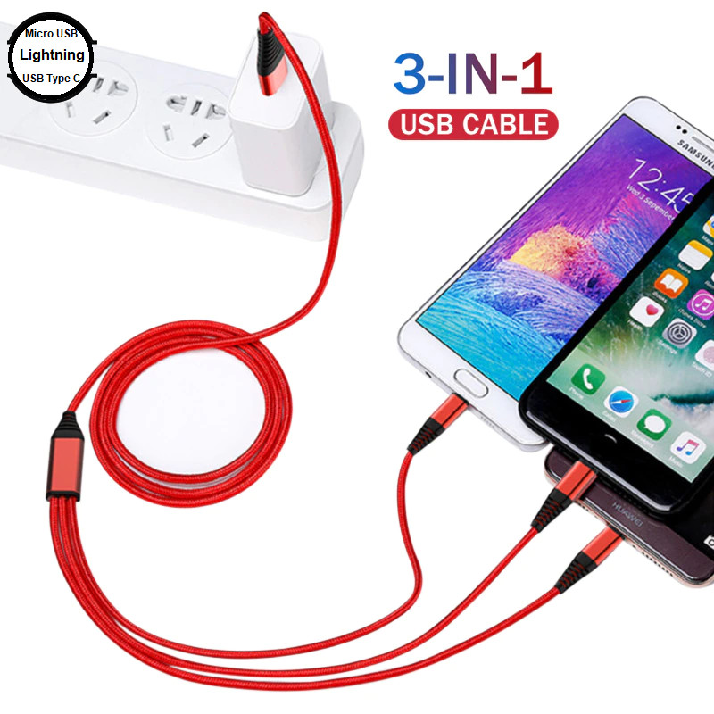 accesorios para electronica - Cable USB Para cargar celulares Iphone y Android - 3 en 1 0