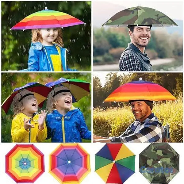 joyas, relojes y accesorios - Sombrero paraguas manos libres – Sol y lluvia – En 7