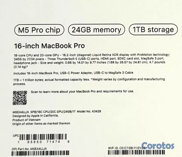 computadoras y laptops - MacBook Pro 16.2” M5 Pro – 24GB RAM / 1TB SSD (Black) 2
