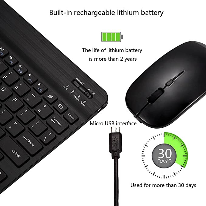 accesorios para electronica - Combo de teclado y mouse Bluetooth ultradelgado, recargable portátil inalambrico 1