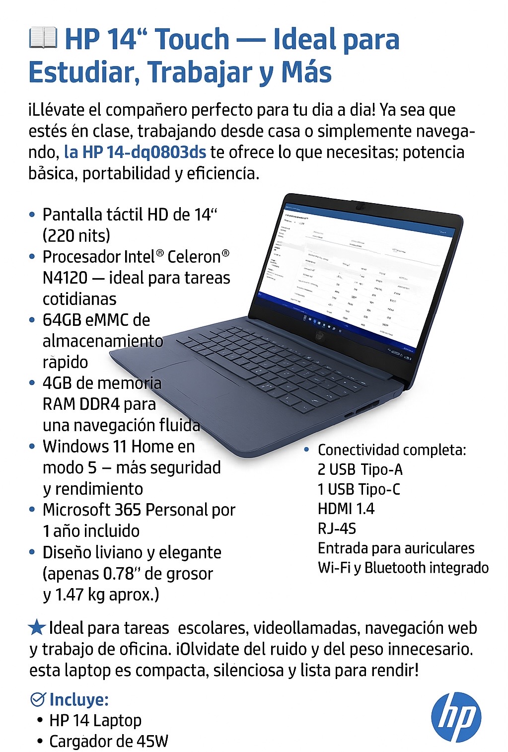 computadoras y laptops - 📚💻 HP 14” Touch — Ideal para Estudiar, Trabajar  8