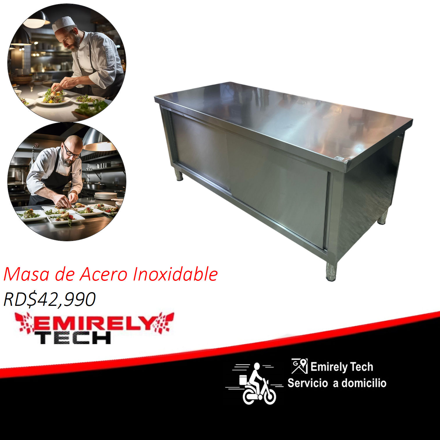 equipos profesionales - Mesa de trabajo de acero inoxidable tipo gabinete  0