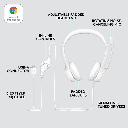 computadoras y laptops - AUDIFONO CON MICROFONO LOGITECH H390 PC BLANCO, INTERNET CLEAR CHAT CONFORT USB, 1
