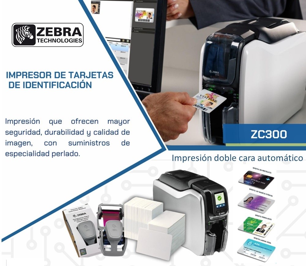 impresoras y scanners - PRINTER DE CARNET zebra   ZC32 ZC300 PARA TARJETAS DE IDENTIFICACION, DOBLE CARA
