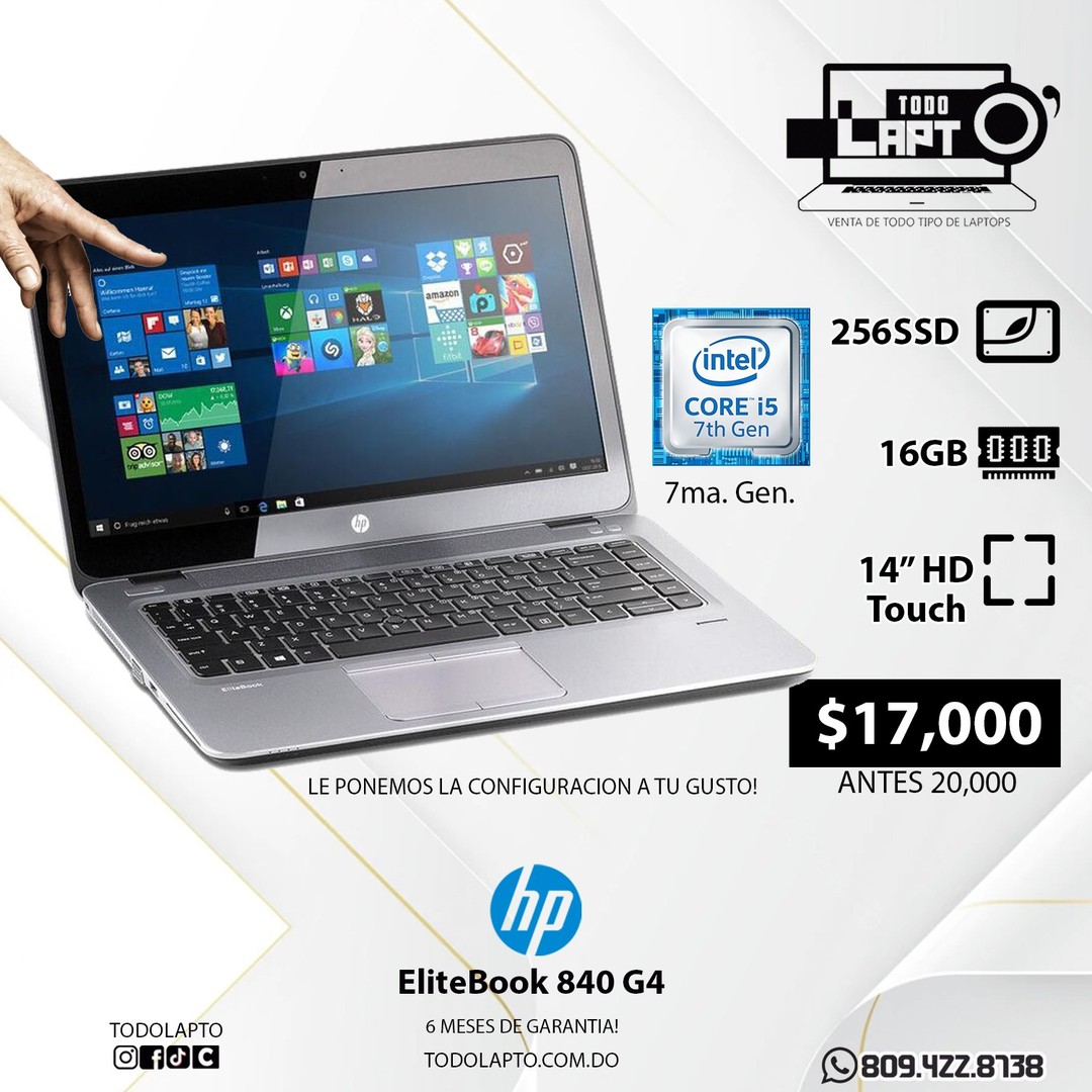 computadoras y laptops - hp 840 g4 touch i5 7ma. 256ssd 16ram