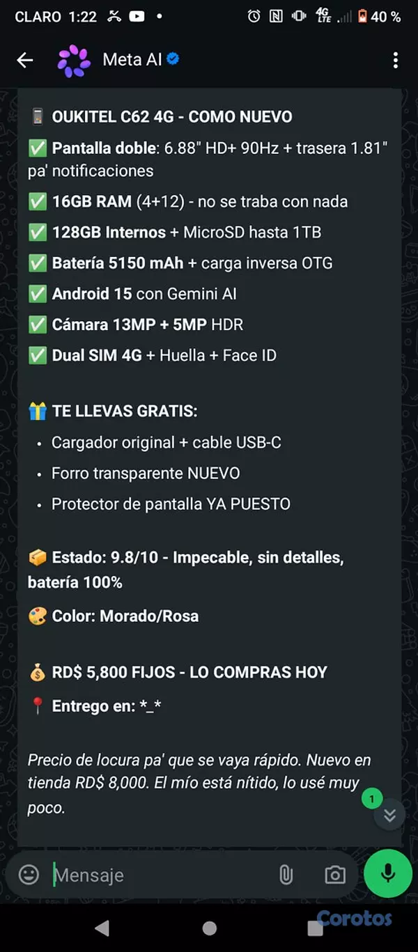 celulares y tabletas - Cómo nuevo en oferta
$6000, si lo compras hoy $5800
 7