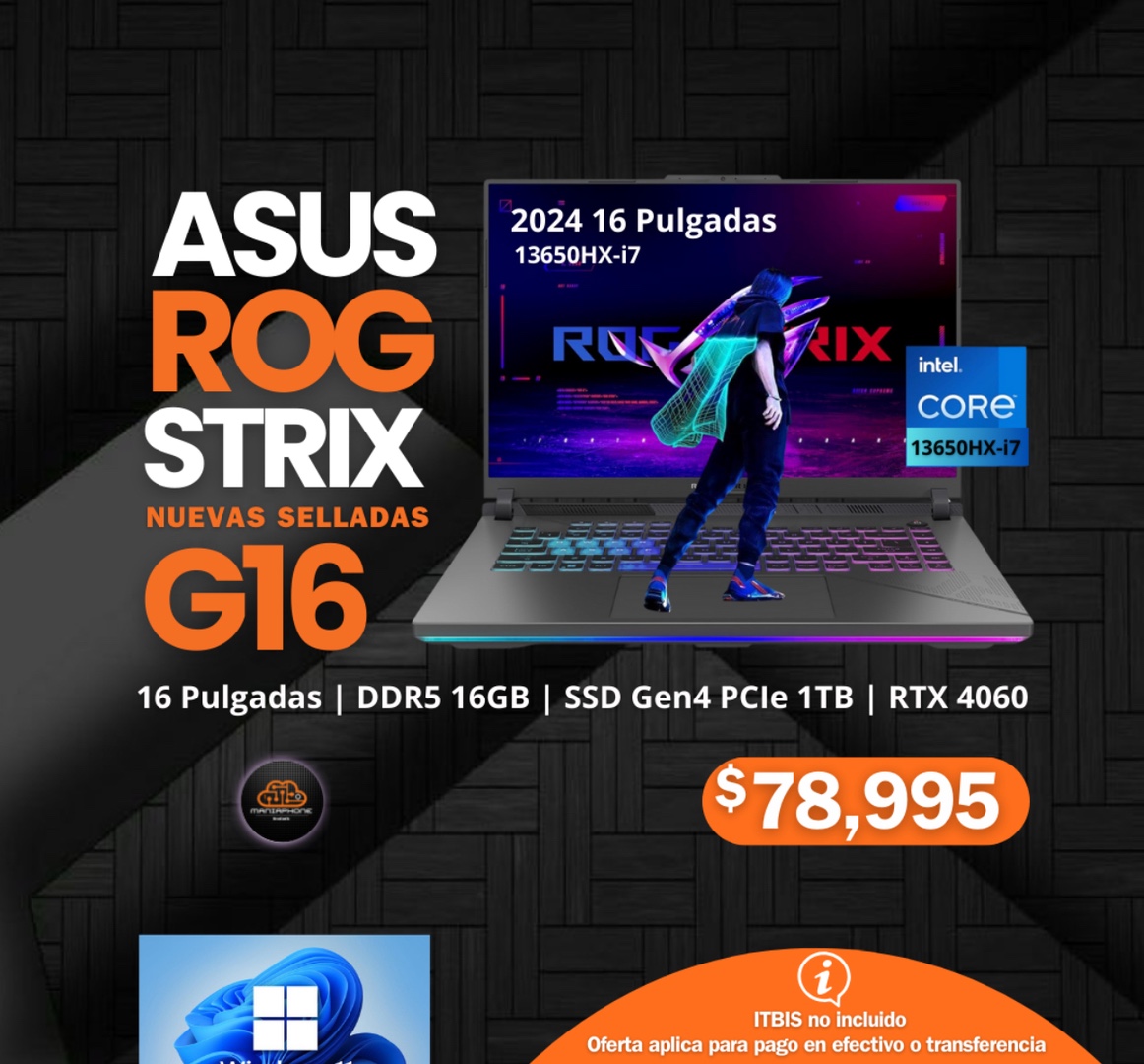 computadoras y laptops - ASUS ROG Strix G16 16" RTX 4060 i7 1TB/16GB DDR5 10