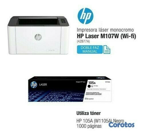 impresoras y scanners - IMPRESORA HP LASERJET 107W (4ZB78A)- WIRELESS PRINTER - Blanco y negro  2