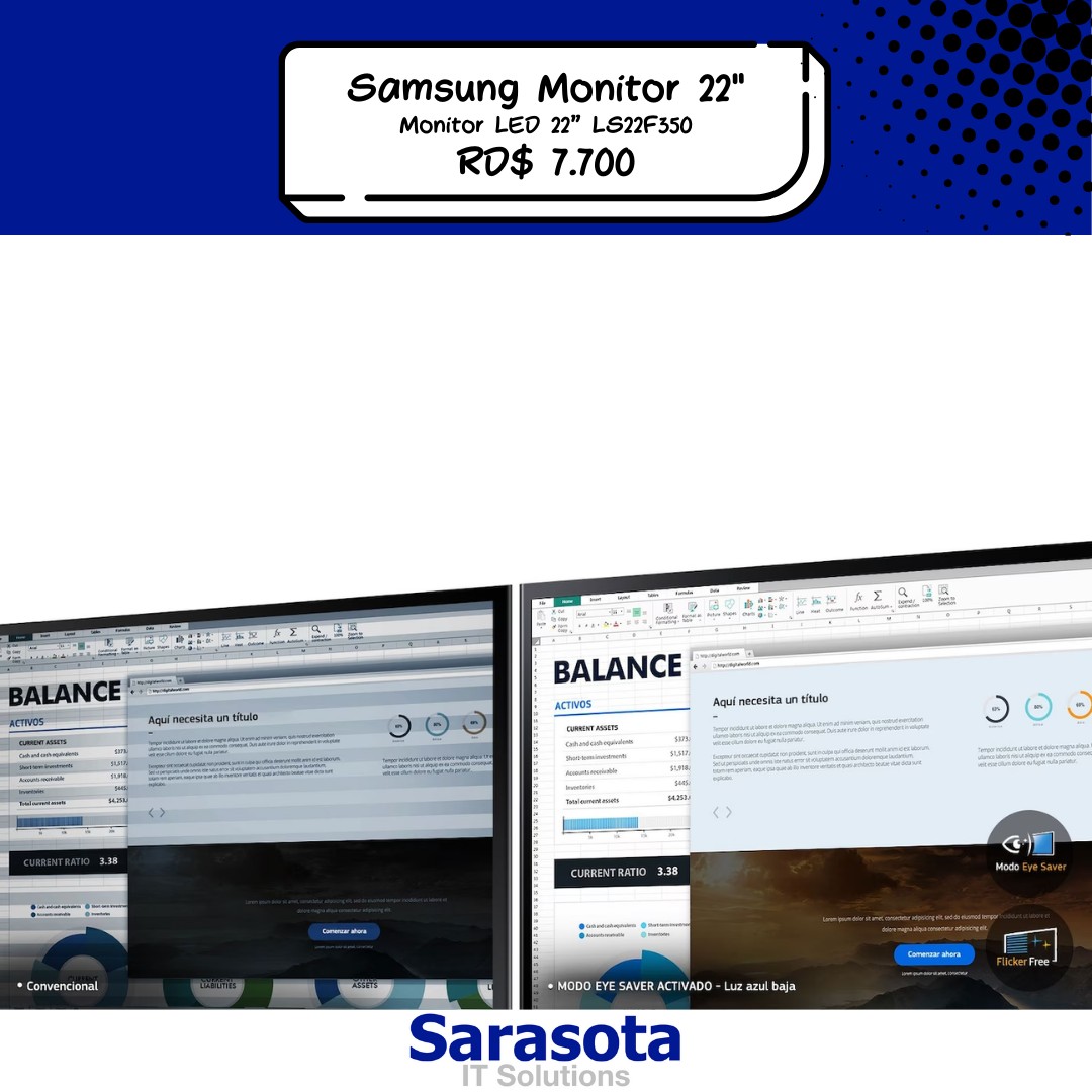 computadoras y laptops - Monitor Samsung 22" plano led modelo SF350 2