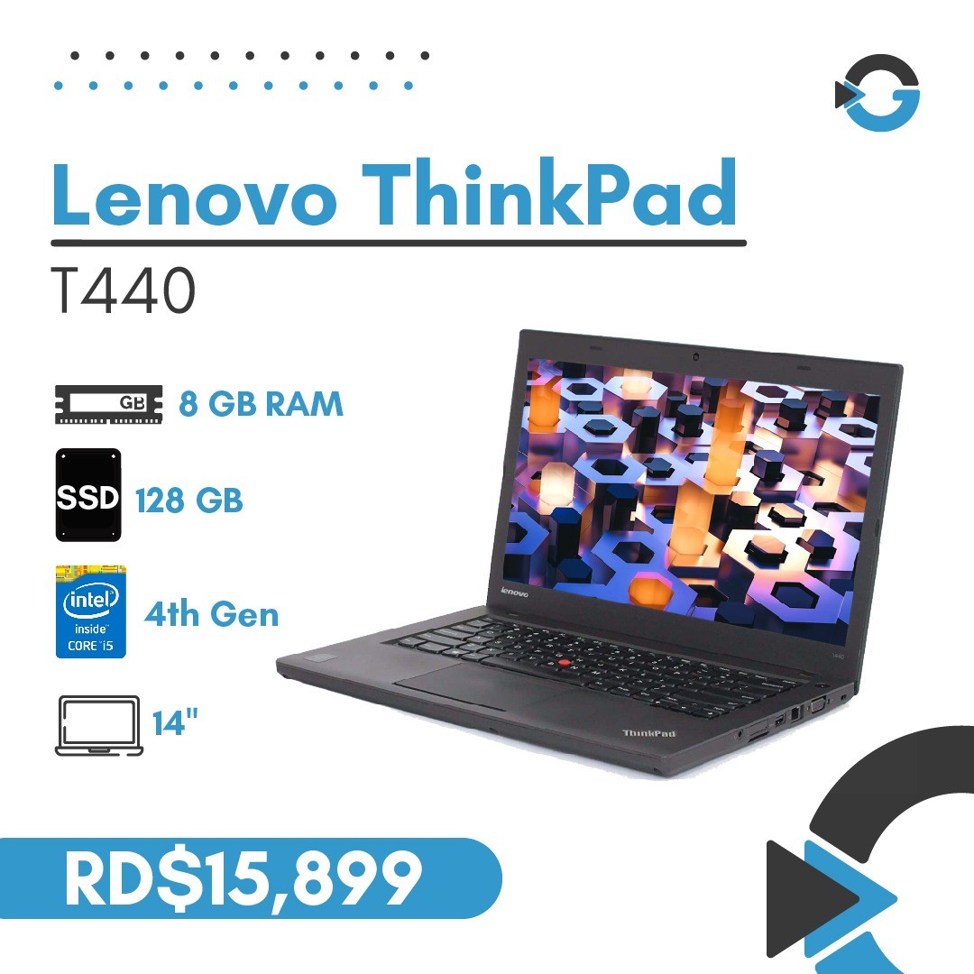 computadoras y laptops - Laptop Lenovo ThinkPad T440 Core i5-4200U 128GB SSD, 8GB RAM (Mouse y Mochila)