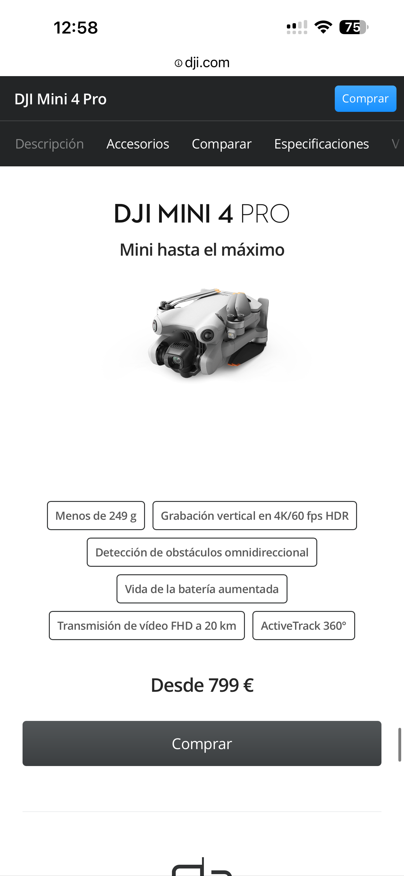camaras y audio - Dron DJI mini 4 Pro RC-N2 3