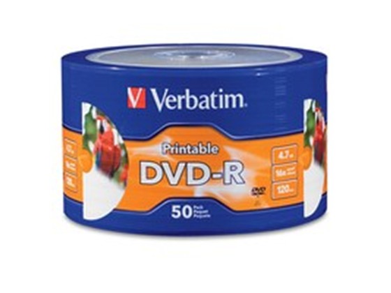 computadoras y laptops - DVD-R VERBATIM 16X, 4.7GB, WHITE INKJET PRINTABLE, 50PK