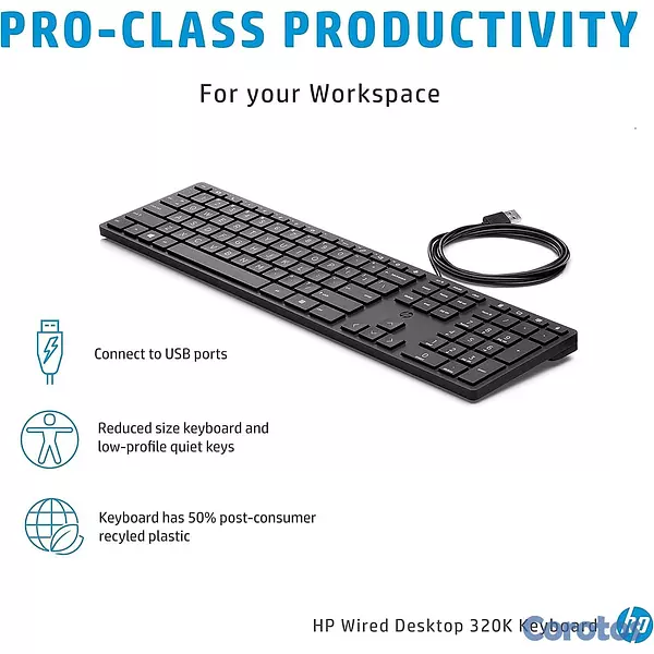 computadoras y laptops - TECLADO CON CABLE (alambrico ) HP 320K (266C9AA) – 1