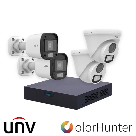 camaras y audio - Kit 4 cámaras UNV 2MP 1080P Color Hunter