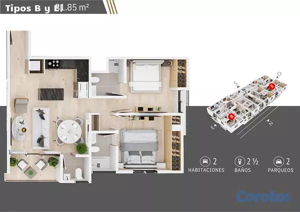 apartamentos - Apartamento en venta en bella vista de dos habitac 9