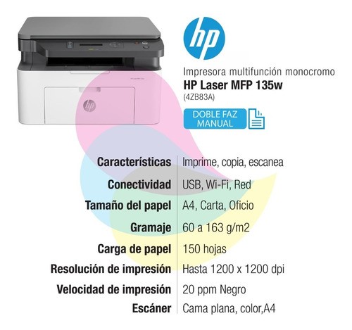 impresoras y scanners - MULTIFUNCIONAL WI-FI HP LASERJET MFP M135W ,SCANER,COPIA,IMPRIME