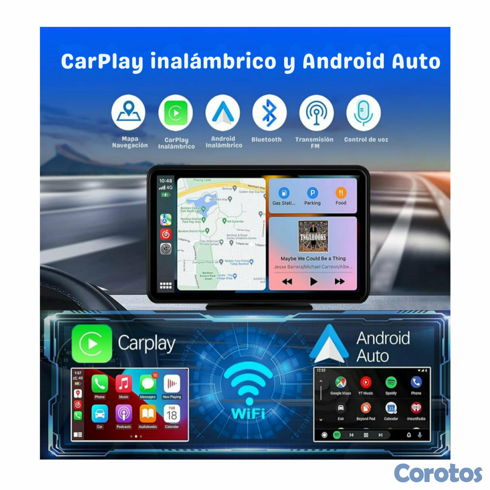 otros electronicos - Pantalla CarPlay y Android Auto Inalámbrica 7 Bluetooth, Cámara de Reversa y GPS 5