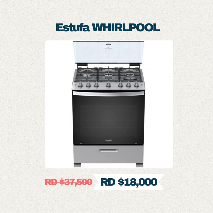 electrodomesticos - Estufa 30" Whirlpool con Vidrio Templado, Horno, y Parilla