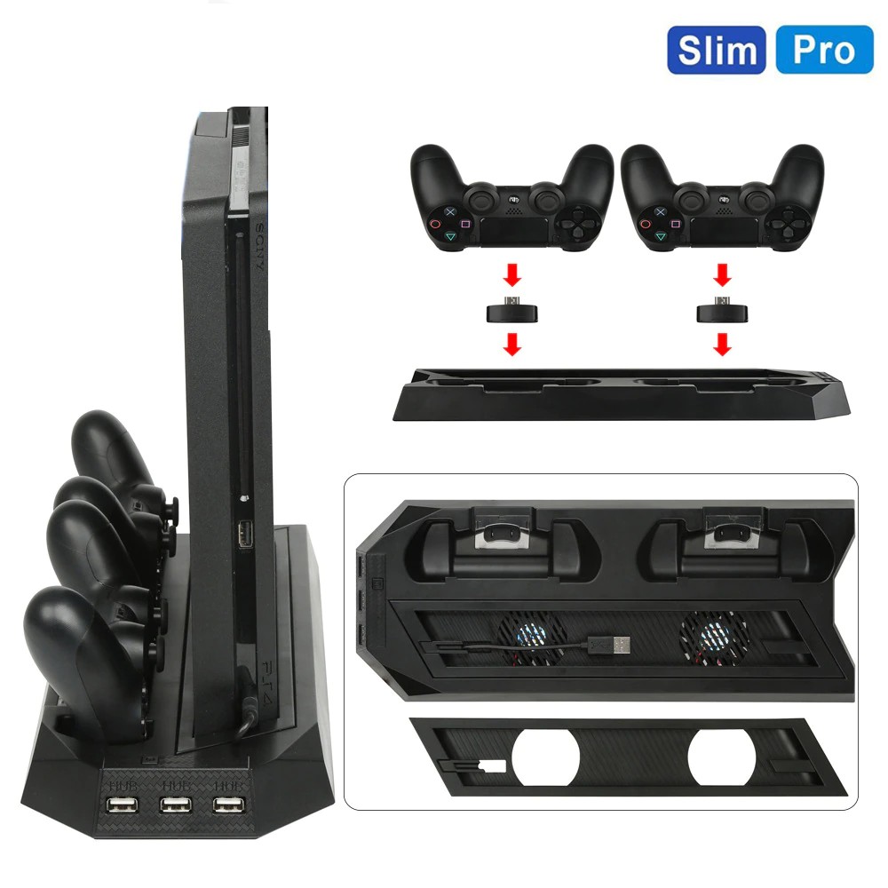 consolas y videojuegos - PS4 Slim y Pro Soporte de consola Disipador de calor Base Play Station cargador 2