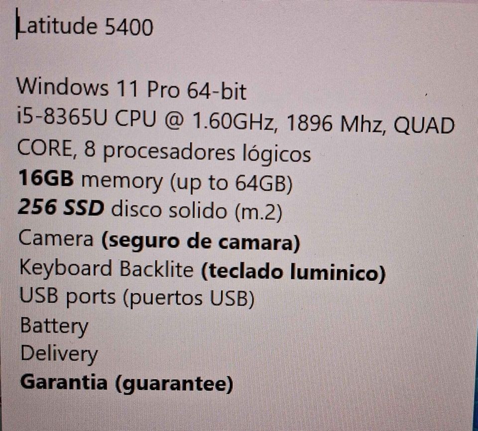 computadoras y laptops - Dell Latitude 5400 16GB+256ssd i5-8va Gen 4