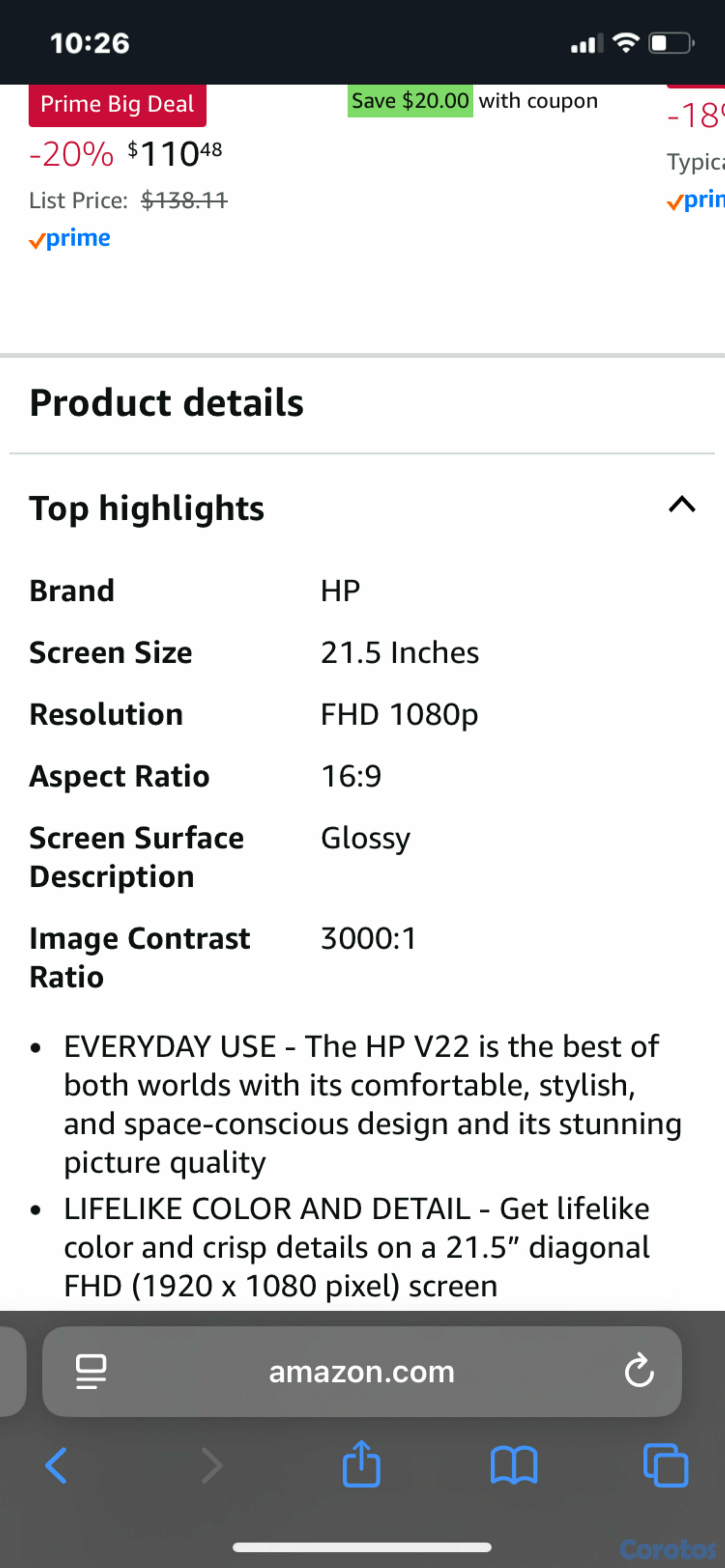 computadoras y laptops - monitor hp v22 4