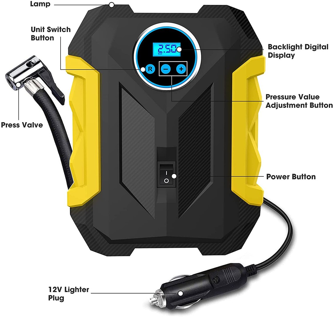 herramientas, jardines y exterior - Compresor De Aire Digital Para Auto Bomba Infladora Portátil  3