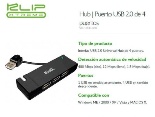 computadoras y laptops - HUB KLIPX PORTABLE USB MINI 4 PUERTOS BLACK (NW211KLX07)
