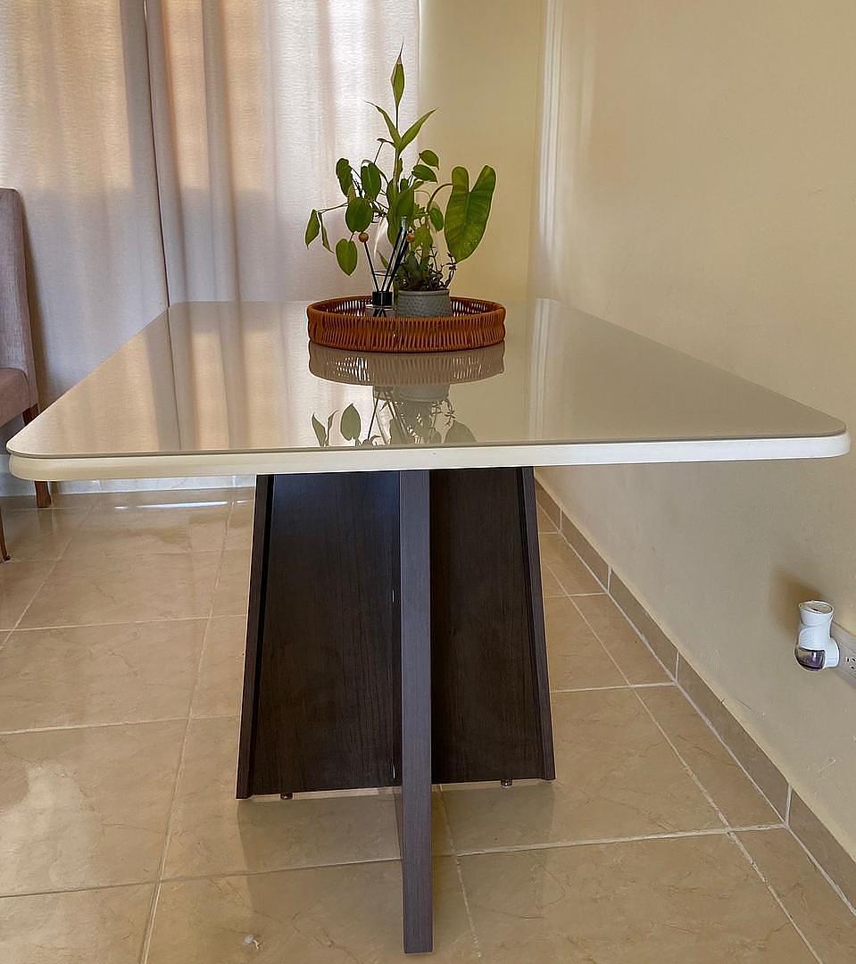 muebles y colchones - MESA DE COMEDOR TOPE DE CRISTAL OFF WHITE 3