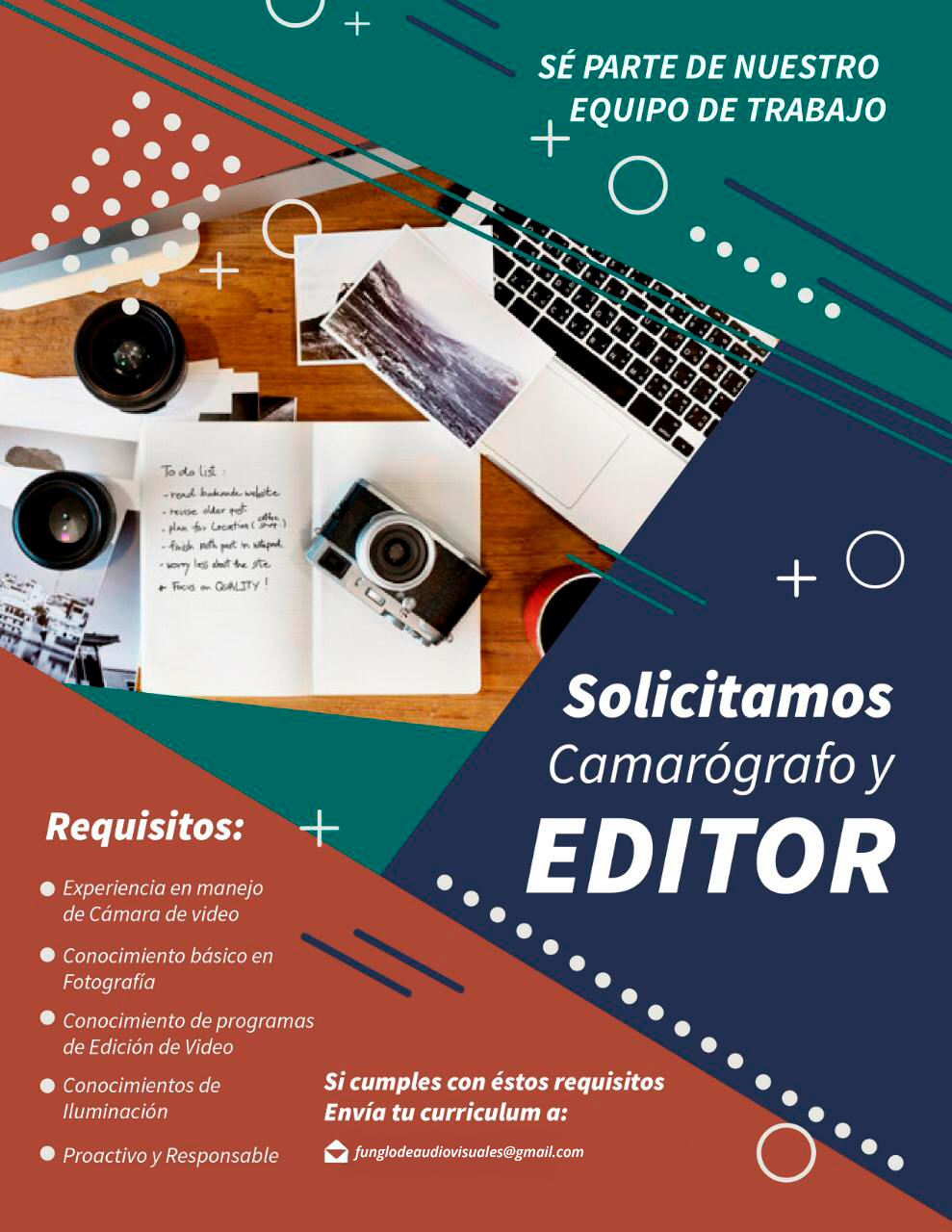 servicios profesionales - Vacante de empleo camarógrafo y Editor
